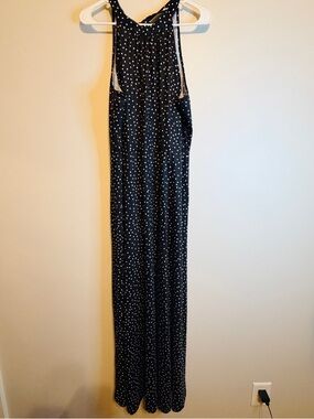 Black Polka Dot Maxi Dress - Sleeveless Halter Neck